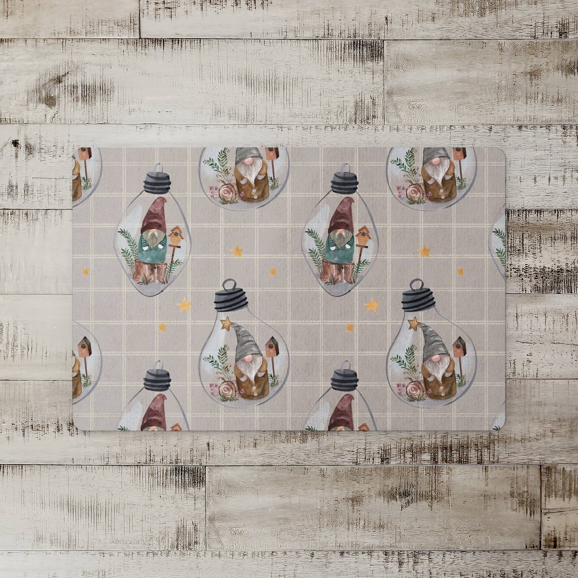 Gray & White Check Gnome Globe Pattern Floor Mat
